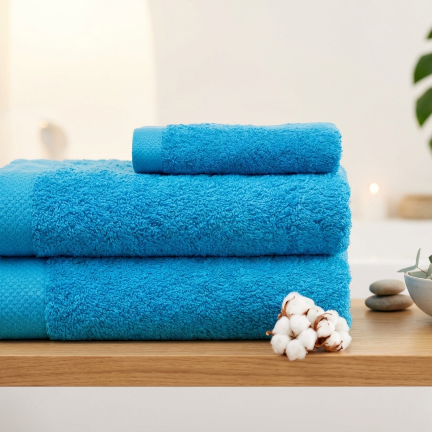 Stapel turquoise hotelkwaliteit handdoeken